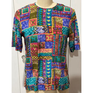 Women's Nora Noh silk blouse Size 4 Multi-color short sleeve